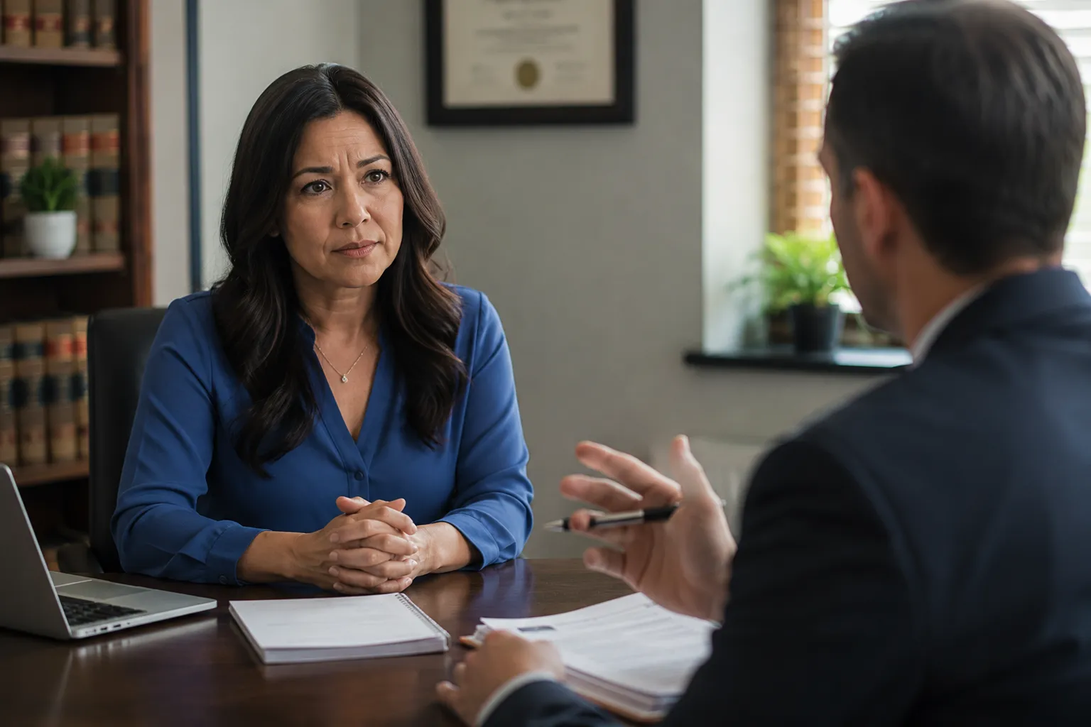 Personal injury attorney reviewing car accident case credentials and experience