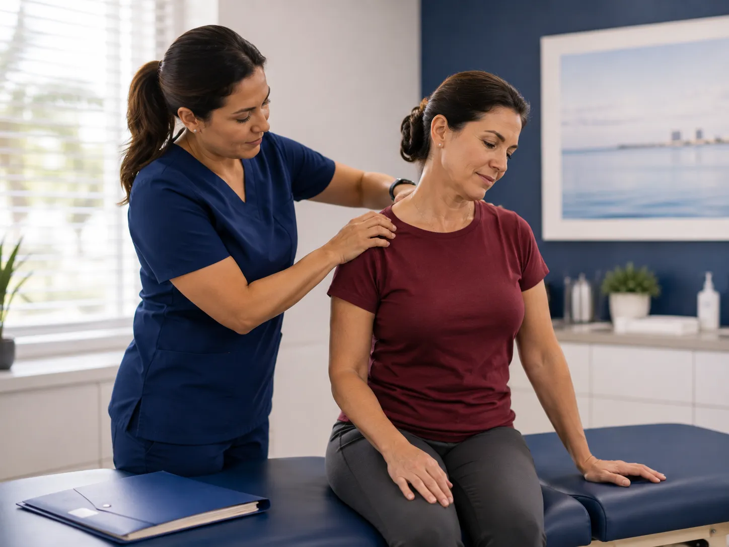Doctor examining accident victim for injury documentation