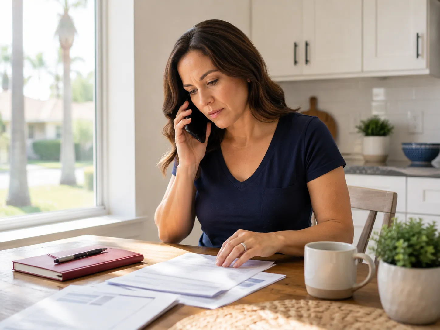 Person on the phone reporting a car accident claim to an insurance company